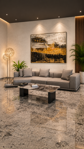 Modern living room with a gray sectional sofa