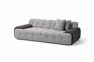 Gray and black textured sofa with cushions 